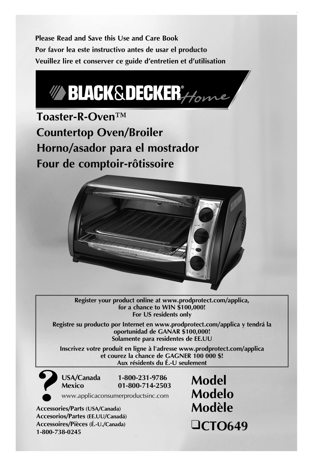 Black & Decker manual Model Modelo Modèle CTO649, Toaster-R-Oven Countertop Oven/Broiler Horno/asador para el mostrador 