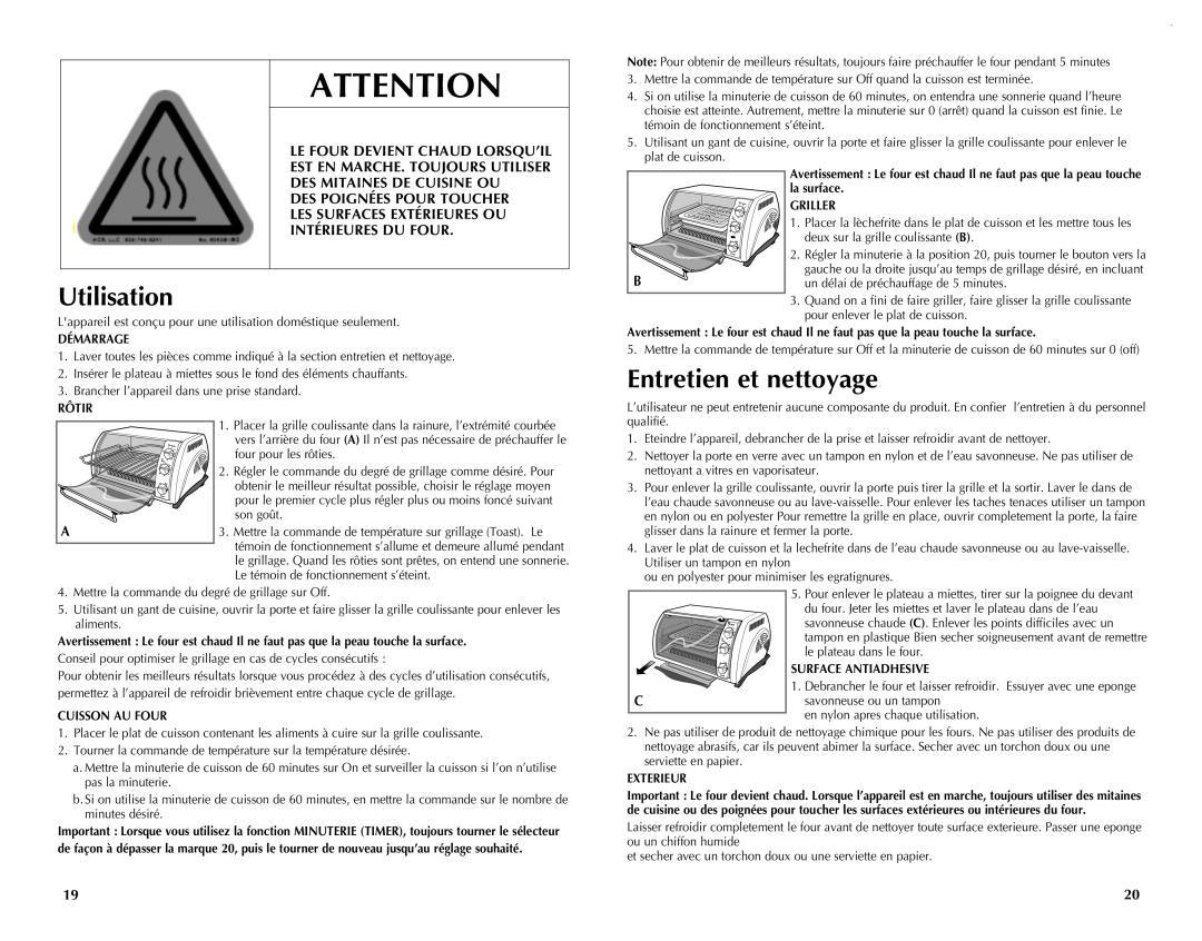 Black & Decker CTO649 manual Utilisation, Entretien et nettoyage, ATTENTION$ 65*0 