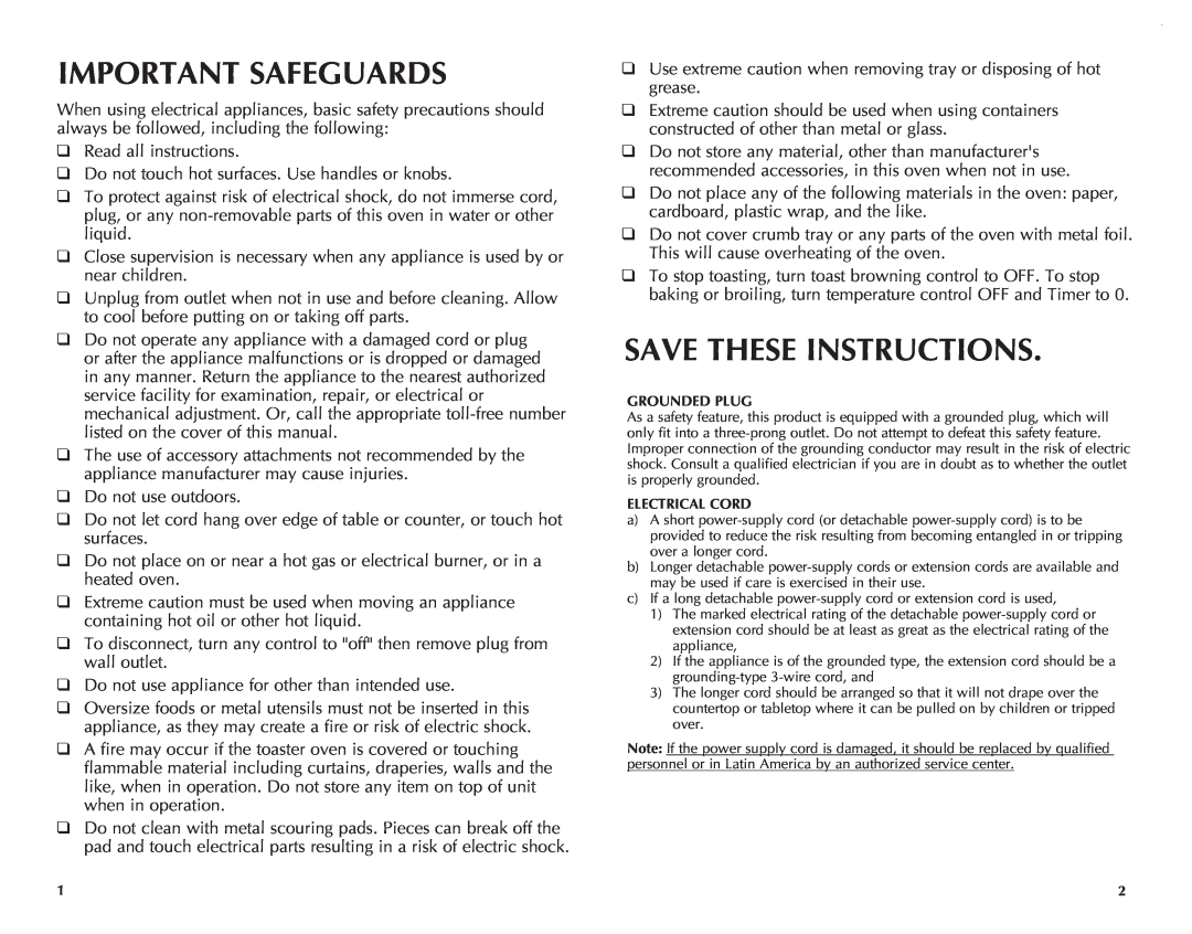 Black & Decker CTO649 manual Important Safeguards, Save These Instructions 