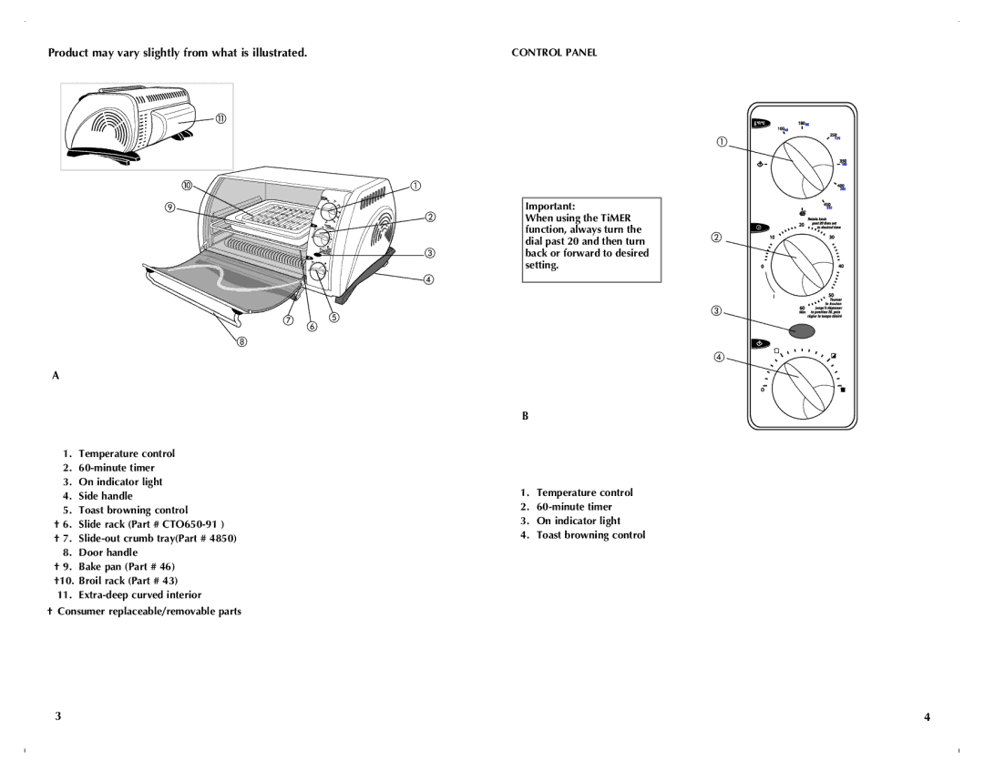 Black & Decker CTO649C manual Product may vary slightly from what is illustrated, Control Panel 