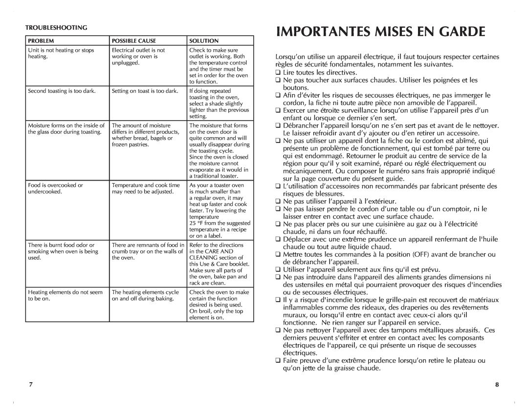 Black & Decker CTO649C manual Importantes Mises En Garde 