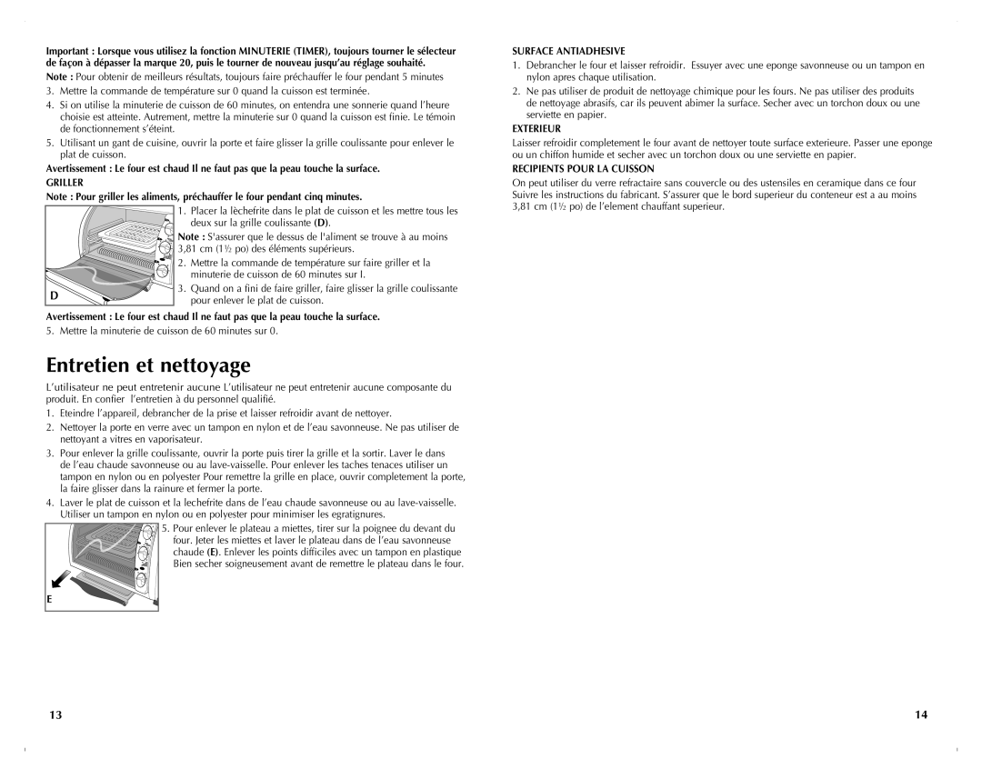 Black & Decker CTO649C manual Entretien et nettoyage 