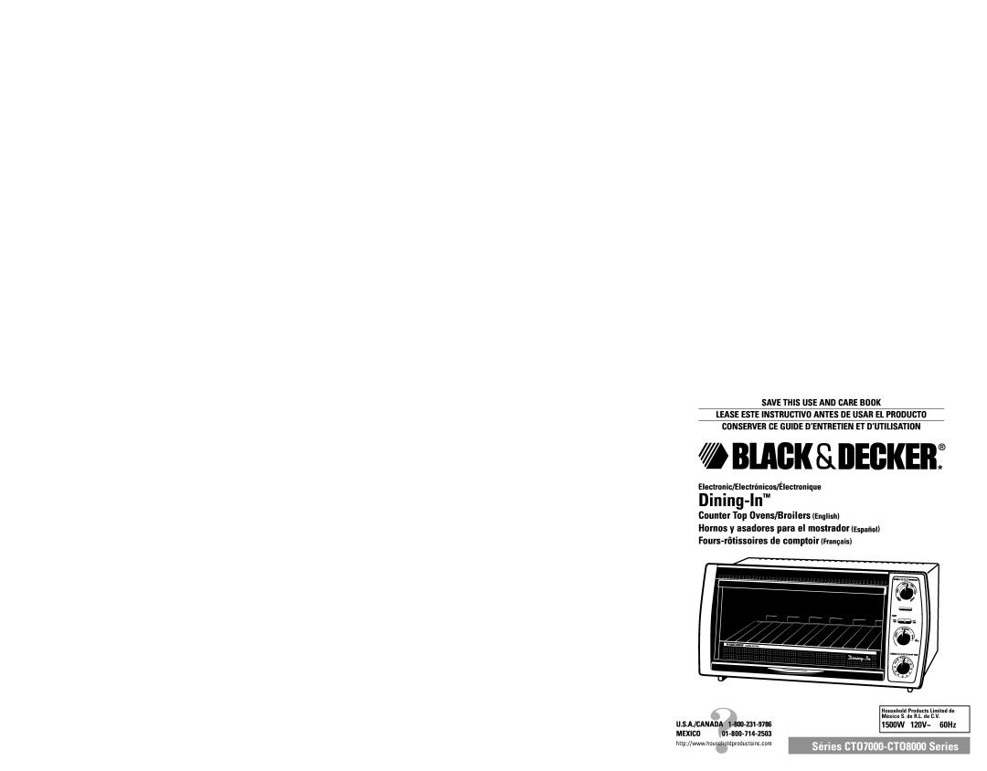 Black & Decker CTO8000 warranty Counter Top Ovens/Broilers English, Hornos y asadores para el mostrador Español, Dining-In 