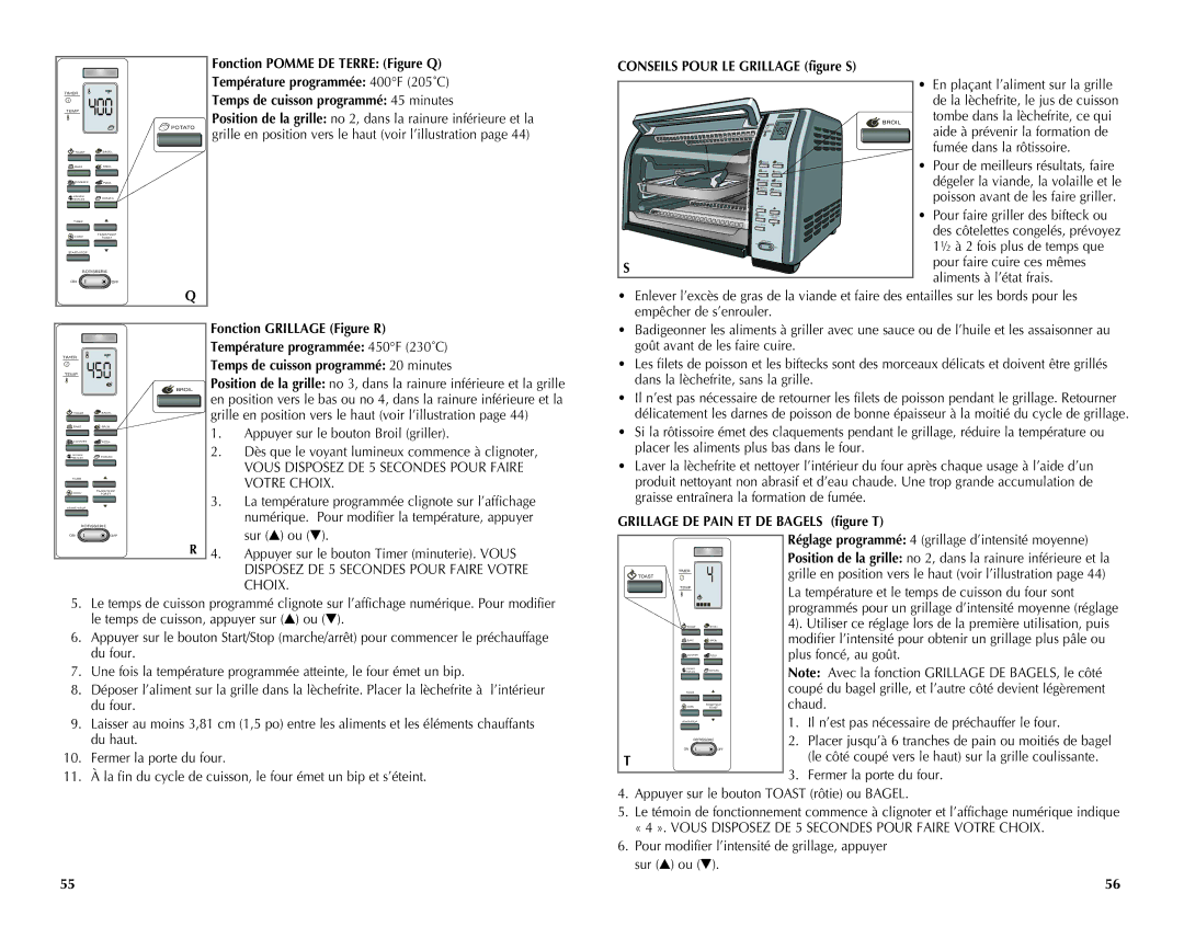 Black & Decker CTO7100B manual Fonction Grillage Figure R, Grillage DE Pain ET DE Bagels figure T 