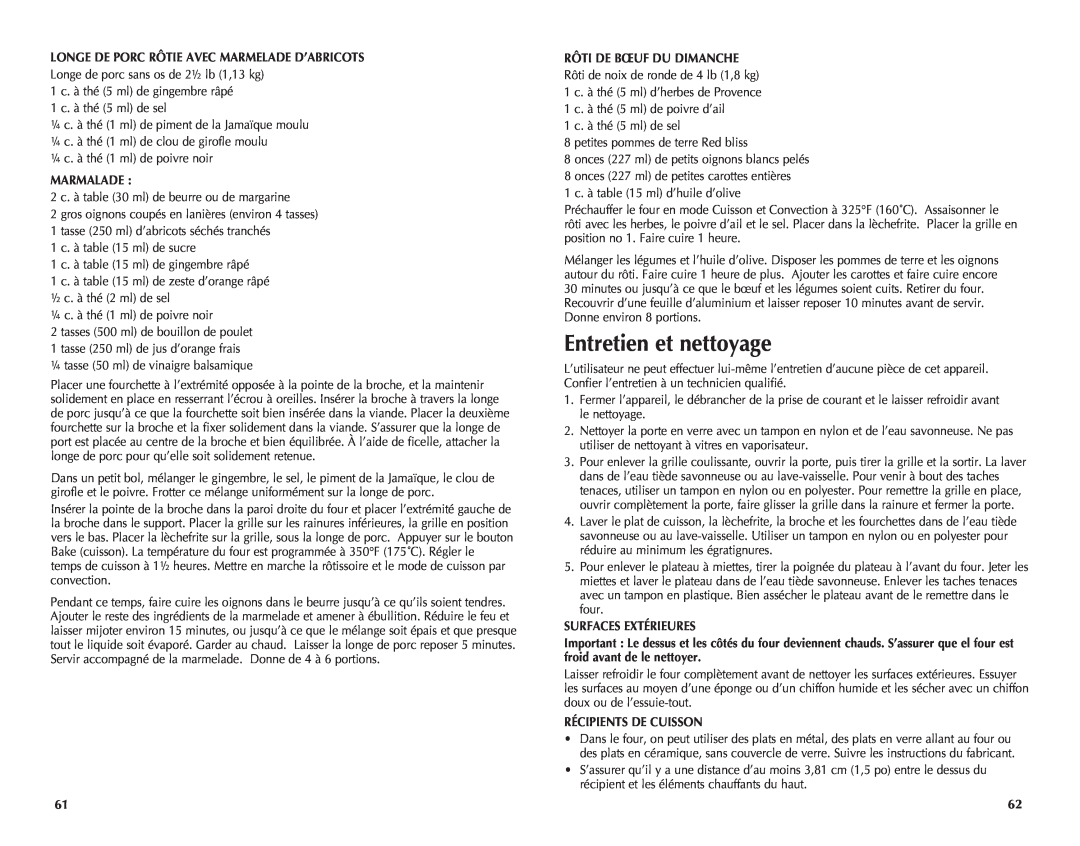 Black & Decker CTO7100B manual Entretien et nettoyage, Longe De Porc Rôtie Avec Marmelade D’Abricots, Marmalade 