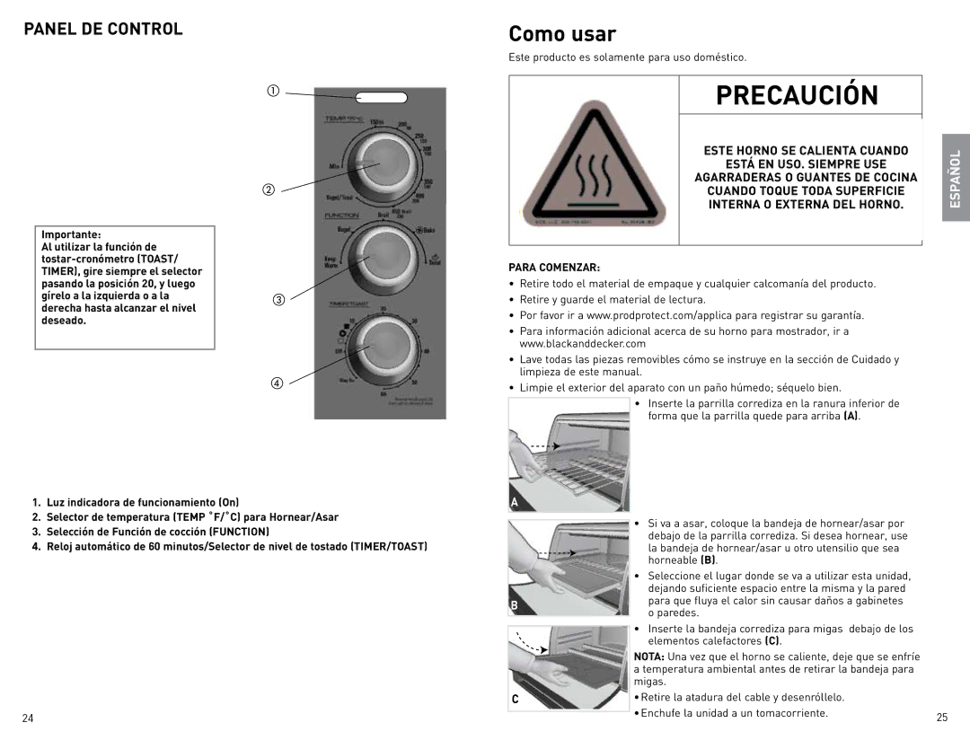 Black & Decker CTO800 manual Panel de control, Este Horno SE Calienta Cuando, Interna O Externa DEL Horno, Para Comenzar 