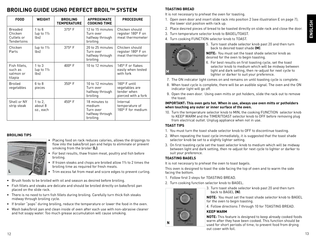 Black & Decker CTO800 manual Broiling Guide Using Perfect Broil System 