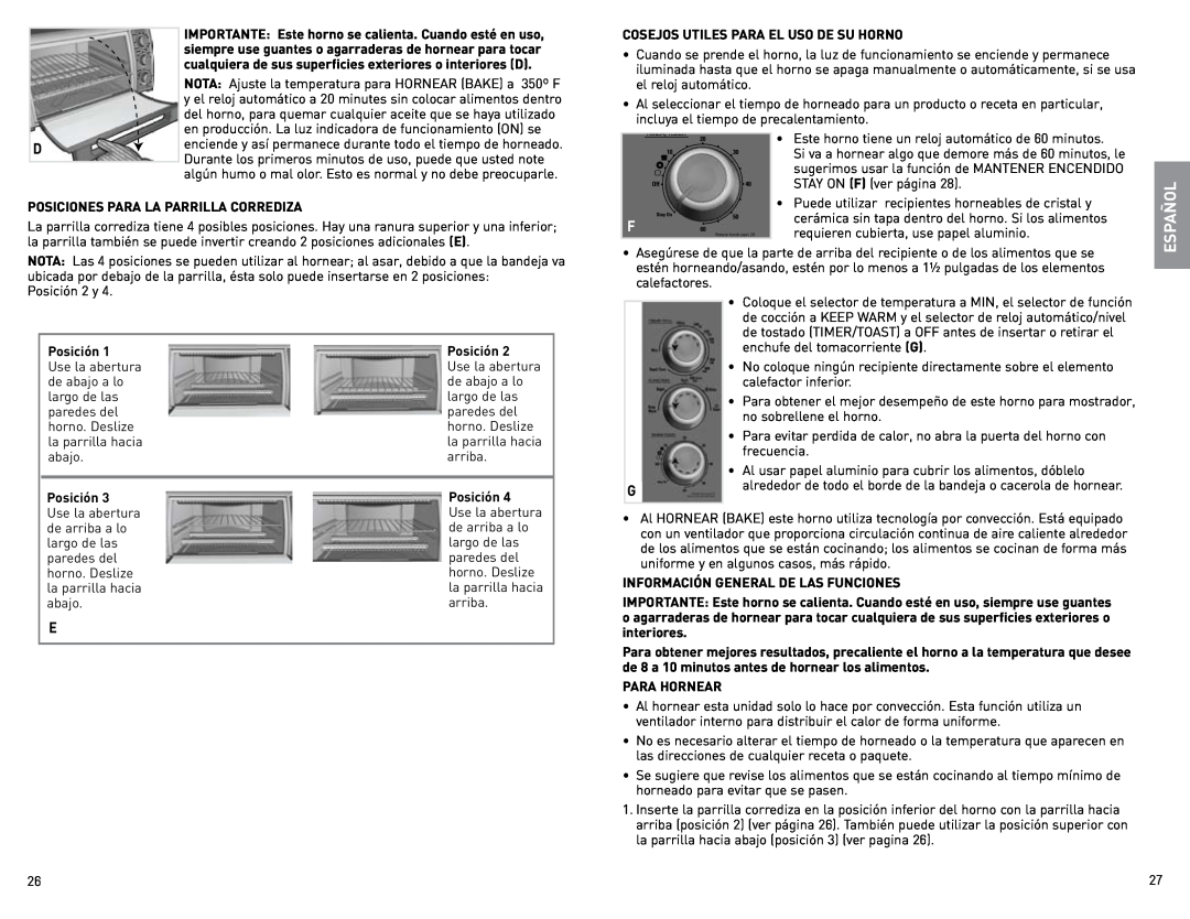 Black & Decker CTO800 manual NOTA Ajuste la temperatura para HORNEAR BAKE a 350º F 