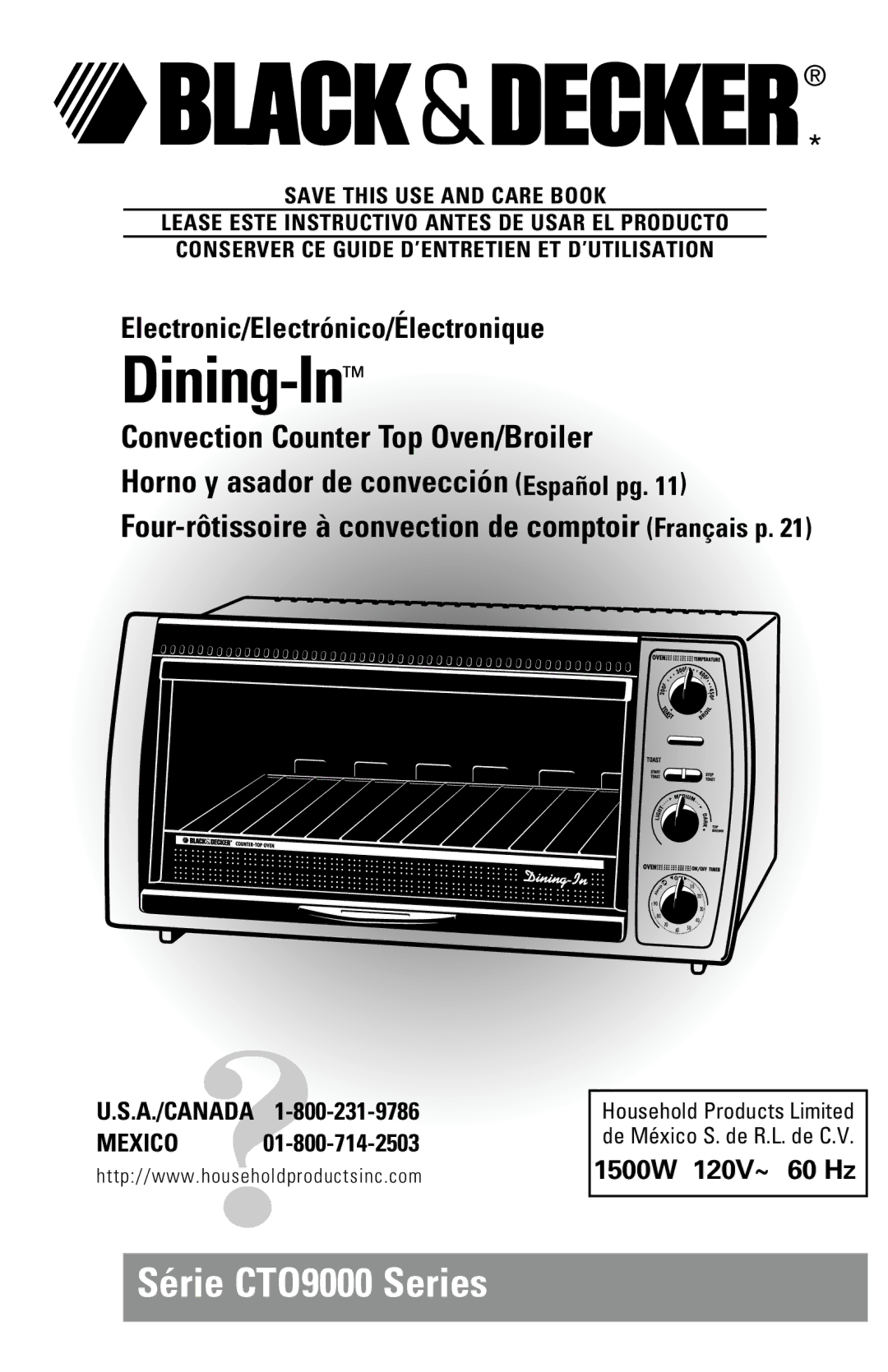 Black & Decker CTO9000 manual Dining-In, A./CANADA Mexico 