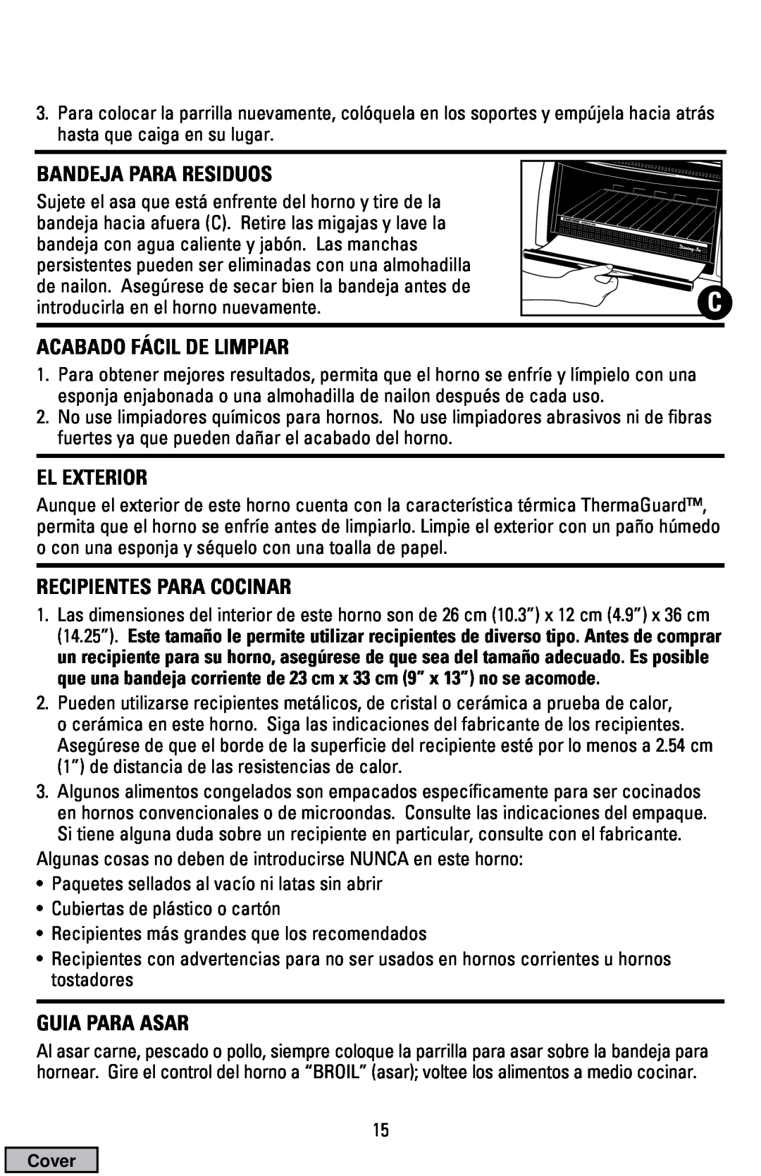 Black & Decker CTO9000 manual Bandeja Para Residuos, Acabado Fácil De Limpiar, El Exterior, Recipientes Para Cocinar 