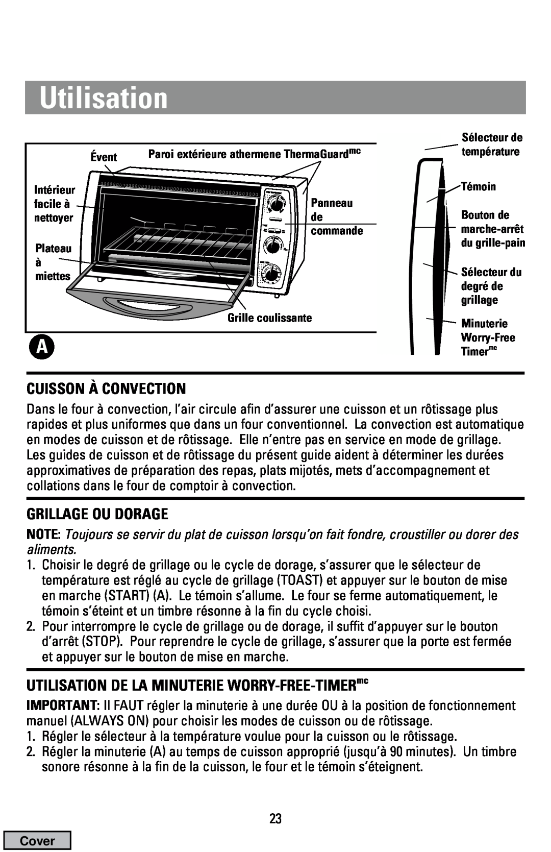 Black & Decker CTO9000 manual Utilisation, Cuisson À Convection, Grillage Ou Dorage 