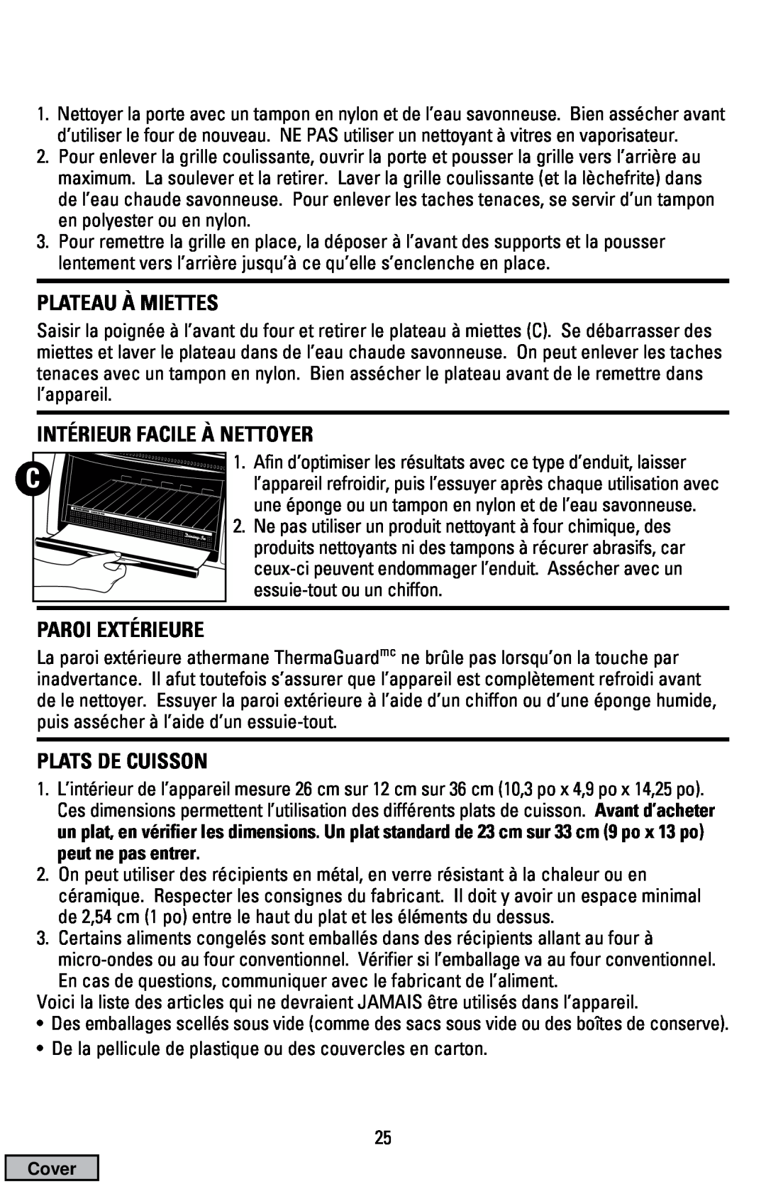 Black & Decker CTO9000 manual Plateau À Miettes, Intérieur Facile À Nettoyer, Paroi Extérieure, Plats De Cuisson 