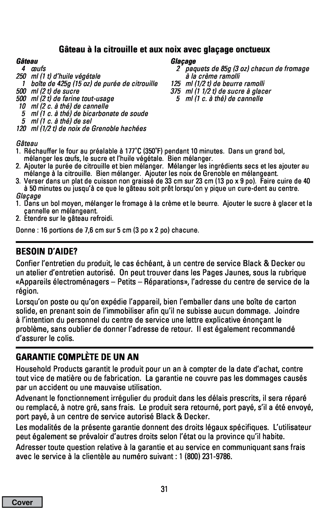 Black & Decker CTO9000 manual Besoin D’Aide?, Garantie Complète De Un An 