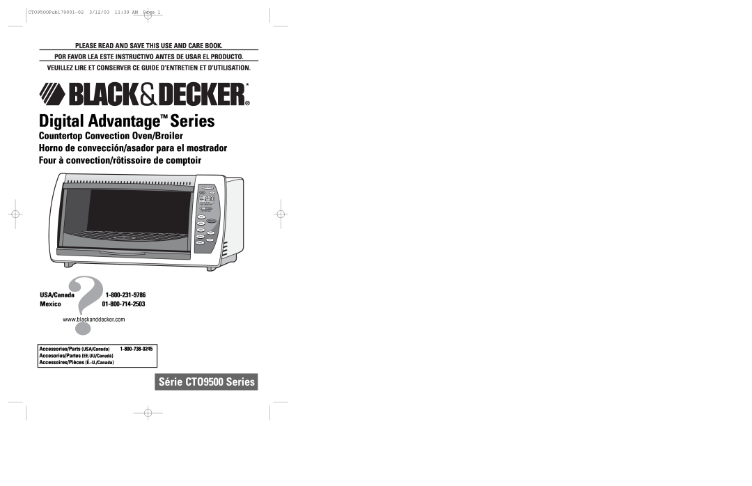 Black & Decker manual Série CTO9500 Series, Digital Advantage Series, Countertop Convection Oven/Broiler 