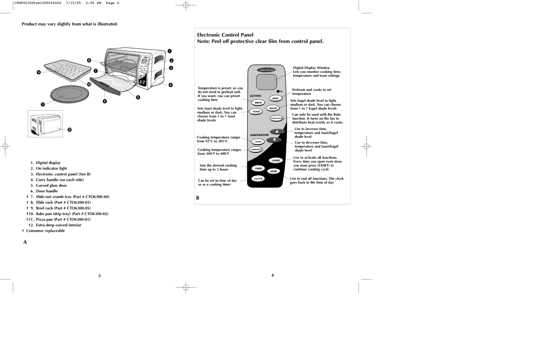 Black & Decker CTOKT6300 Digital display, On indicator light, Carry handle on each side, Curved glass door, Door handle 