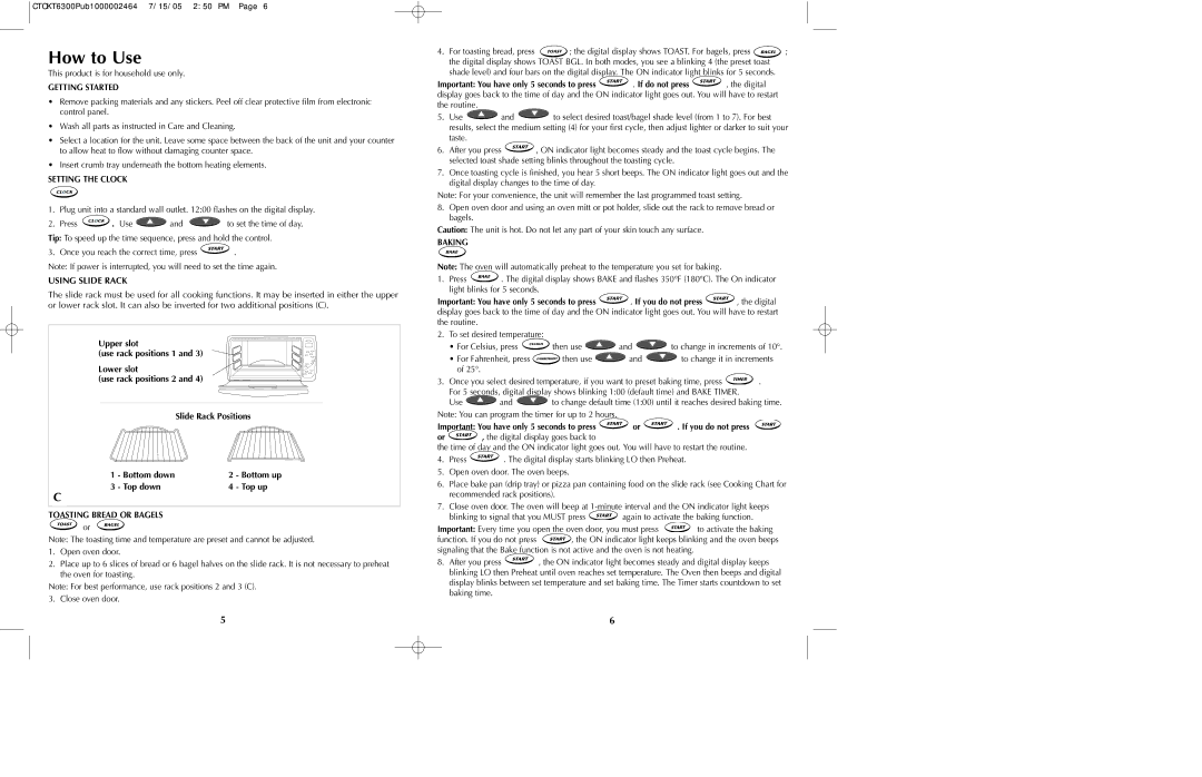 Black & Decker CTOKT6300 manual How to Use, Using Slide Rack, Top down Top up 