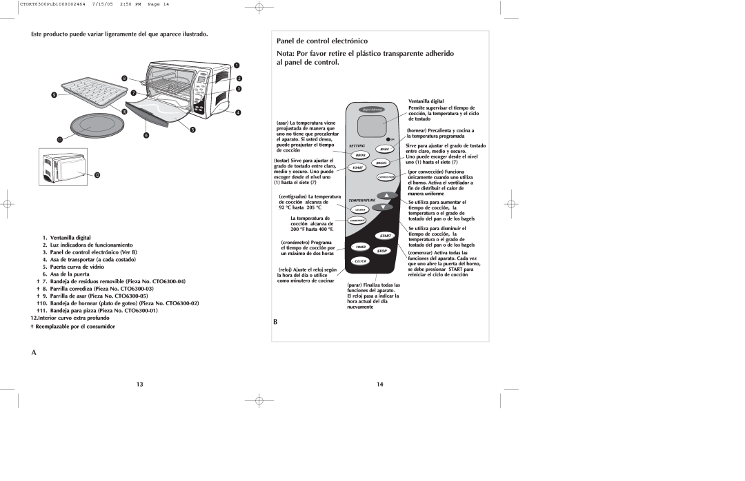 Black & Decker CTOKT6300 manual Panel de control electrónico 