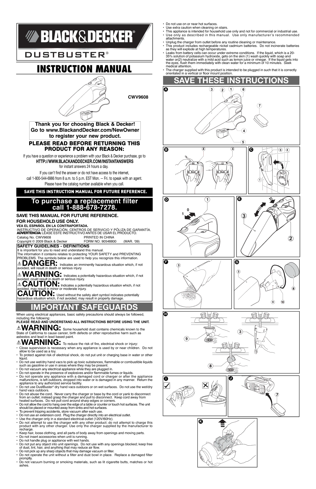 Black & Decker CWV9608 instruction manual Please Read Before Returning this Product for ANY Reason 