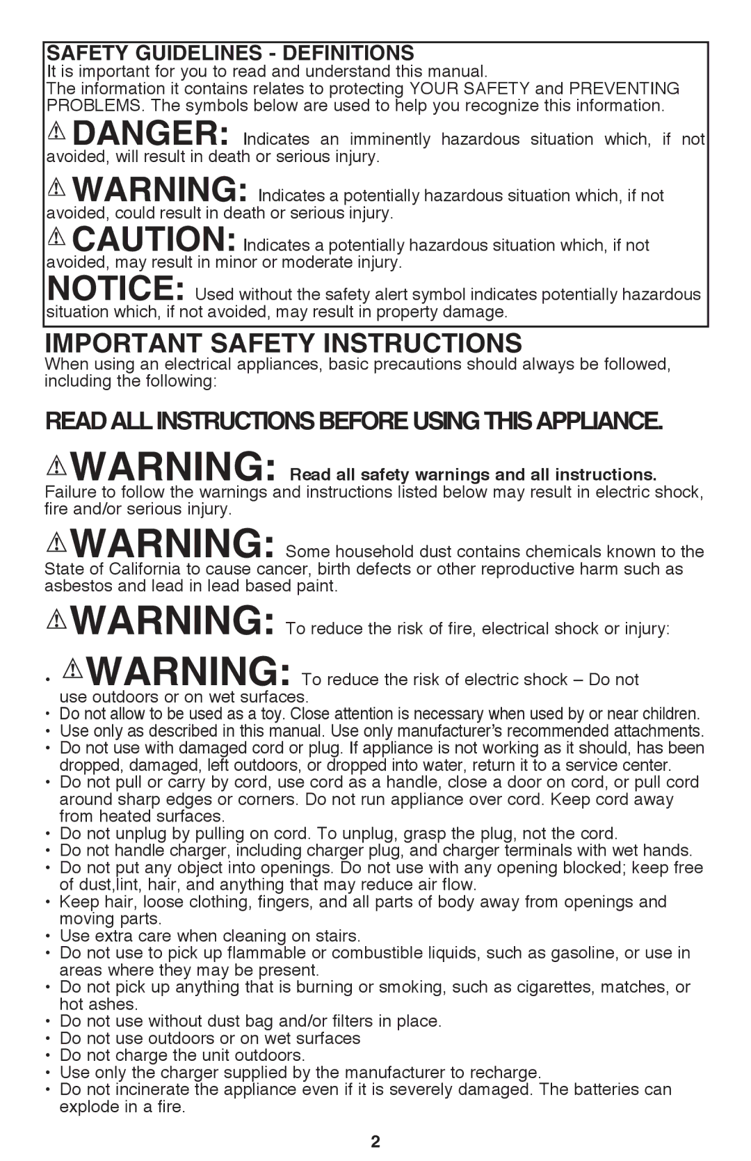 Black & Decker CHV9610, CWV9610R instruction manual Important Safety Instructions 