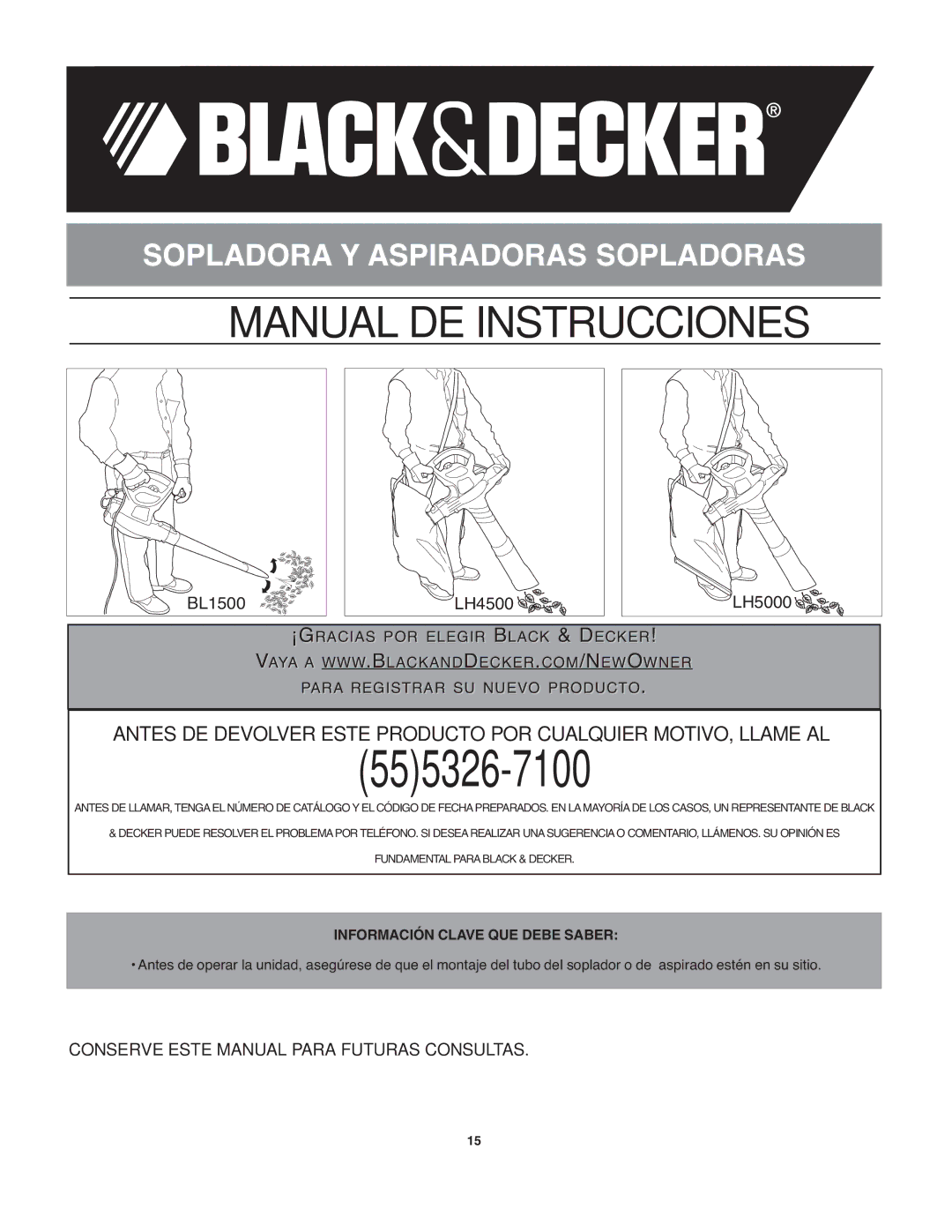 Black & Decker LH5000, CWV9610R, LH4500A, CCS818R, BL1500, BDCMTTSR Manual DE Instrucciones, Información Clave QUE Debe Saber 