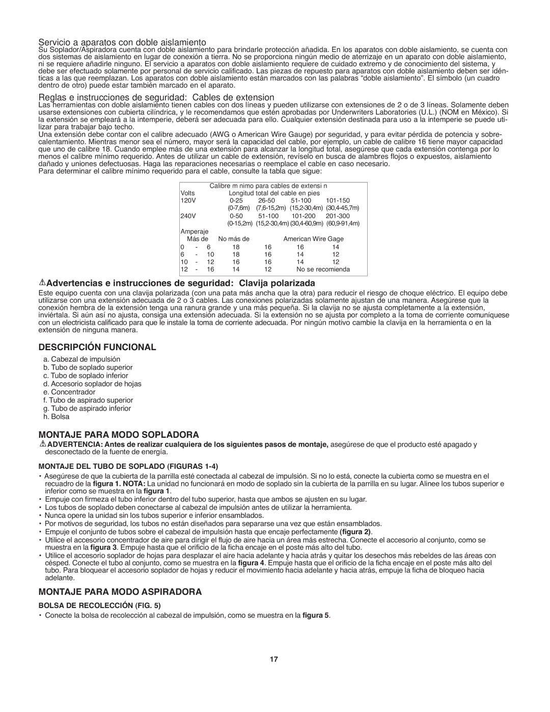 Black & Decker BDCMTIR Servicio a aparatos con doble aislamiento, Reglas e instrucciones de seguridad Cables de extension 