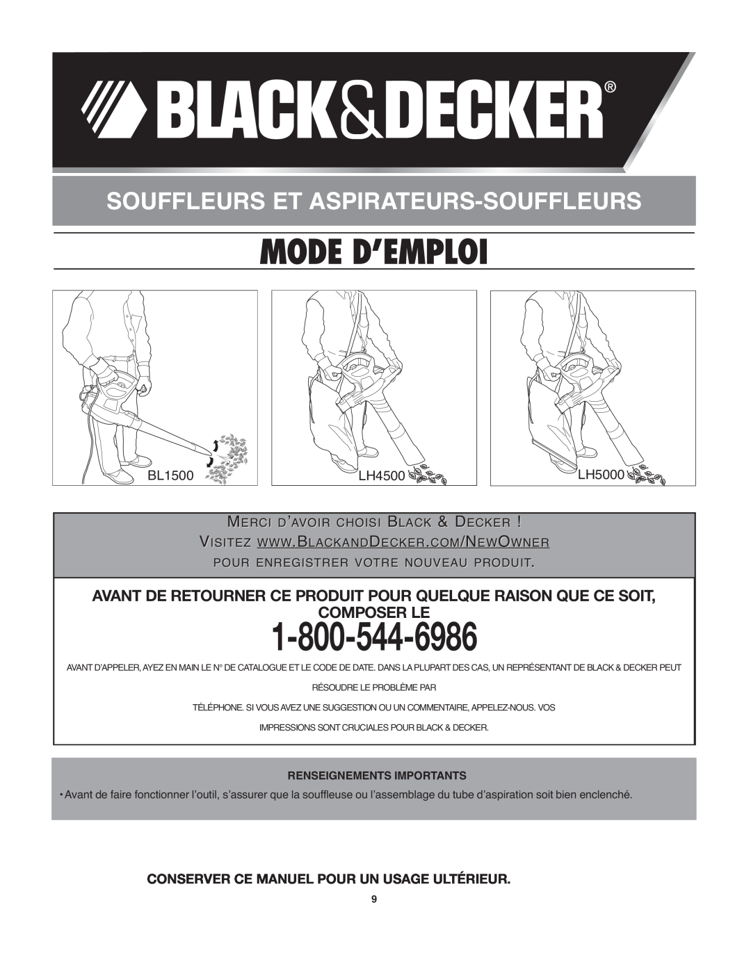 Black & Decker 90538065 Souffleurs Et Aspirateurs-Souffleurs, Composer Le, Conserver Ce Manuel Pour Un Usage Ultérieur 