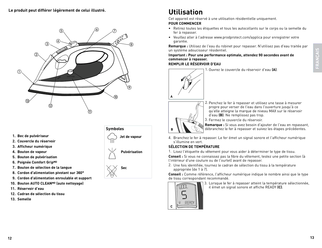 Black & Decker D1500C manual Utilisation, Le produit peut différer légèrement de celui illustré, Symboles 