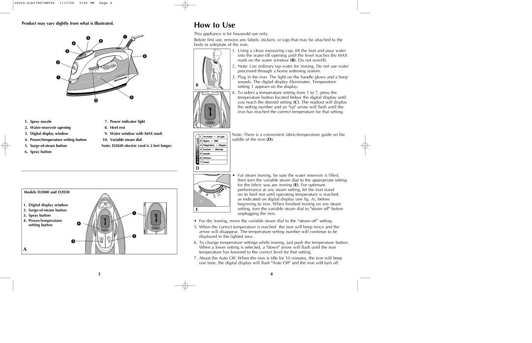 Black & Decker D2020 manual How to Use, Product may vary slightly from what is illustrated 