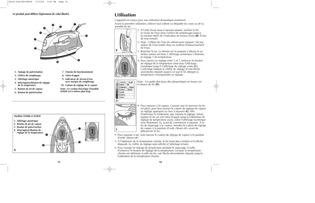 Black & Decker D2020 manual Utilisation, Le produit peut différer légèrement de celui illustré 