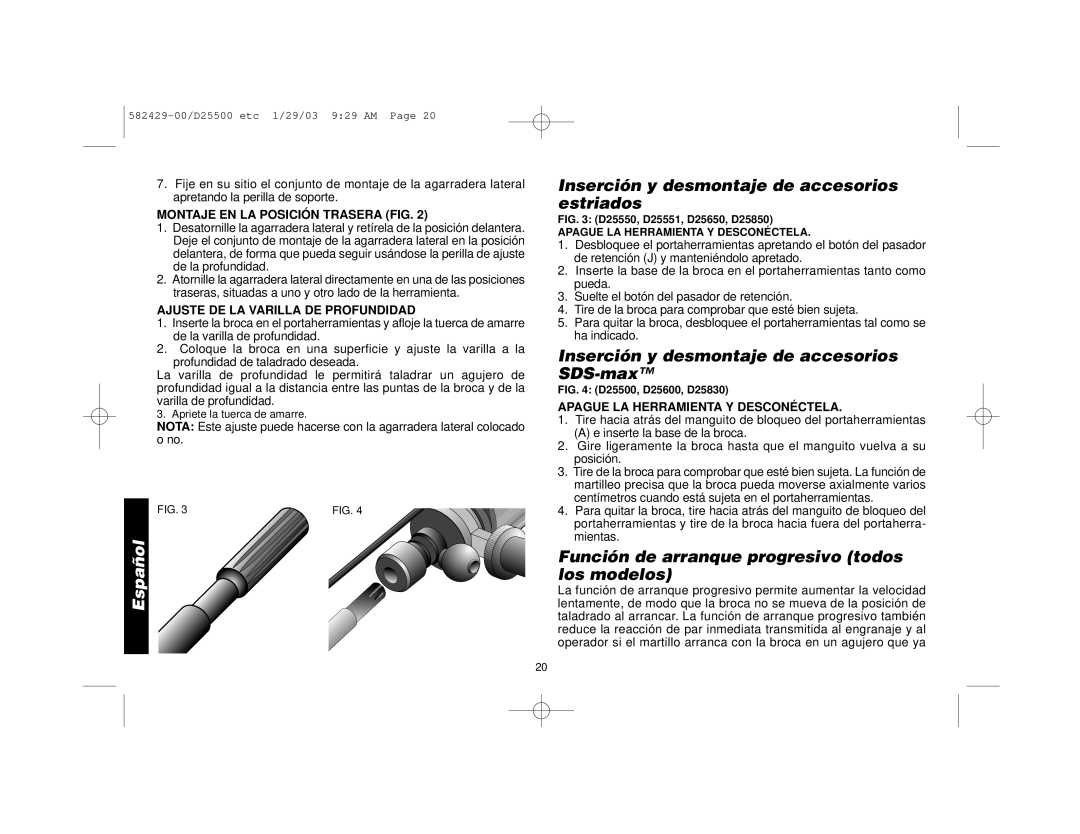 Black & Decker D25600, D25550 Inserción y desmontaje de accesorios estriados, Inserción y desmontaje de accesorios SDS-max 