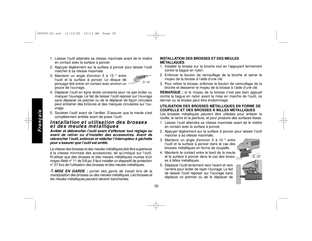 Black & Decker D28474, D28494, D28497, D28493 Installation DES Brosses ET DES Meules Métalliques, Es à billes métalliques 