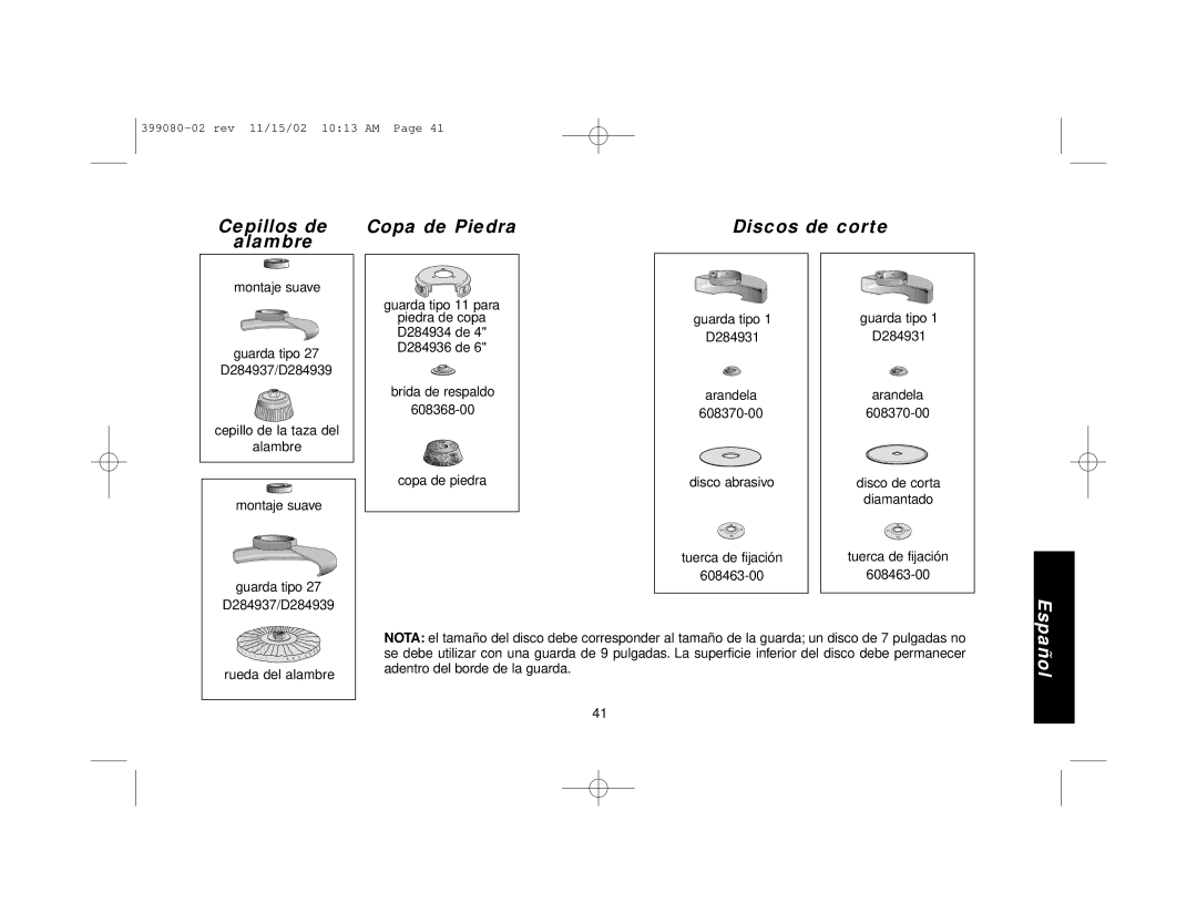 Black & Decker D28499, D28494, D28497, D28493, D28474, 399080-02 manual Cepillos de Copa de Piedra Discos de corte Alambre 