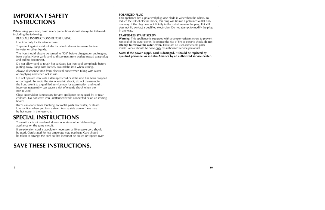 Black & Decker D5501 manual Important Safety Instructions 