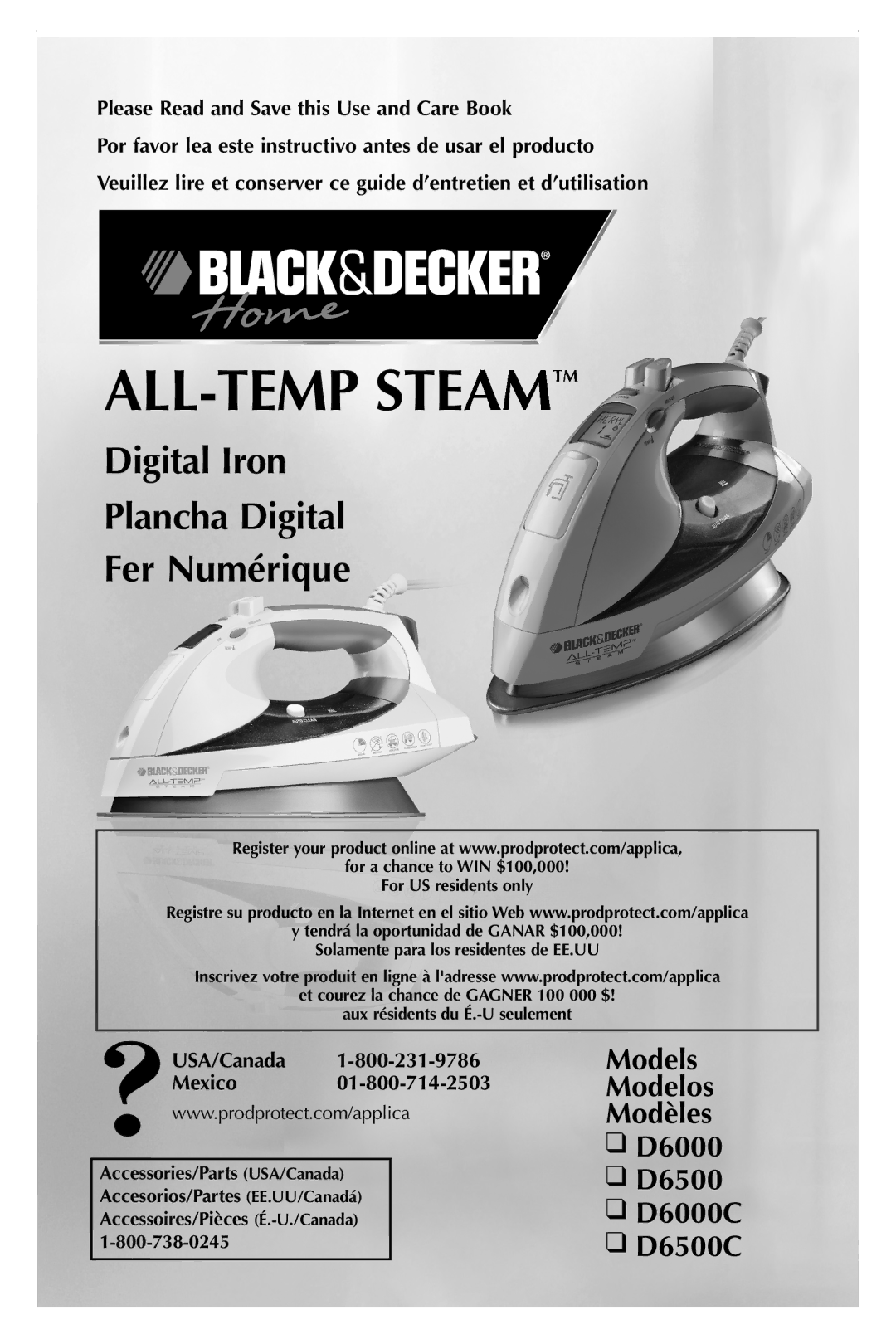 Black & Decker D6500C manual Digital Iron Plancha Digital Fer Numérique, Please Read and Save this Use and Care Book 