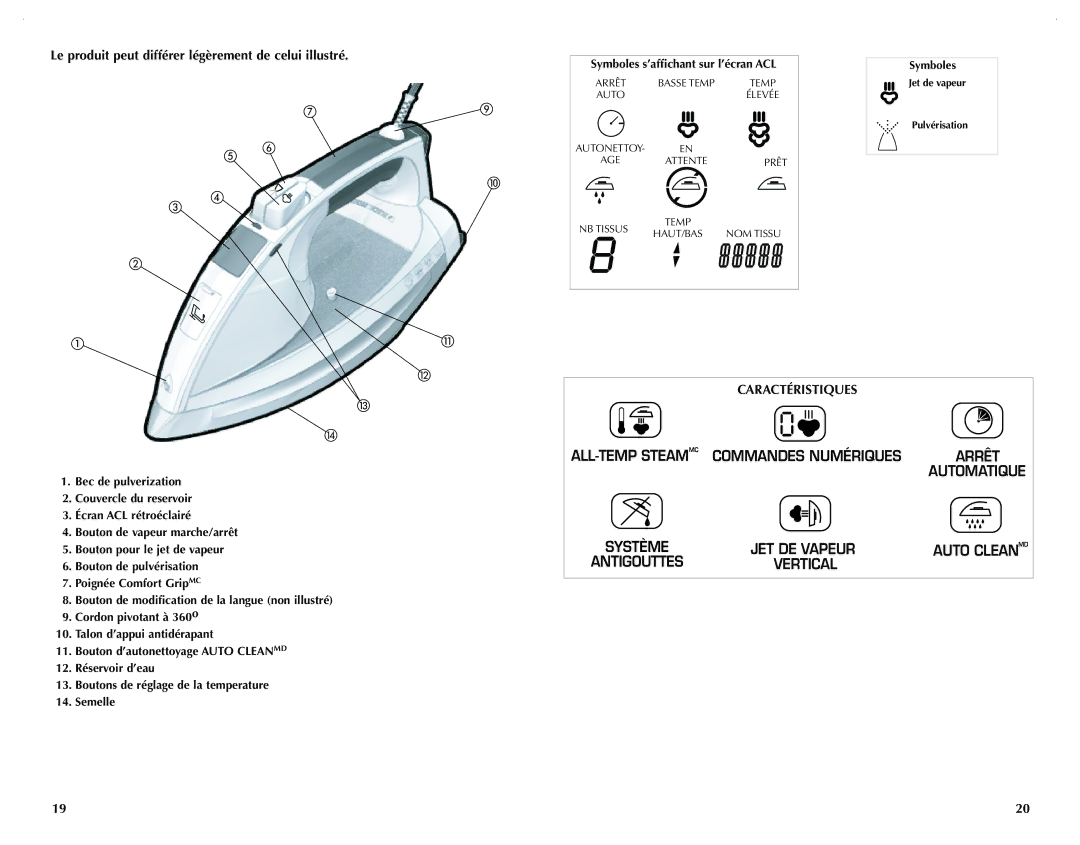 Black & Decker D6000C manual Le produit peut différer légèrement de celui illustré, Symboles s’affichant sur l’écran ACL 