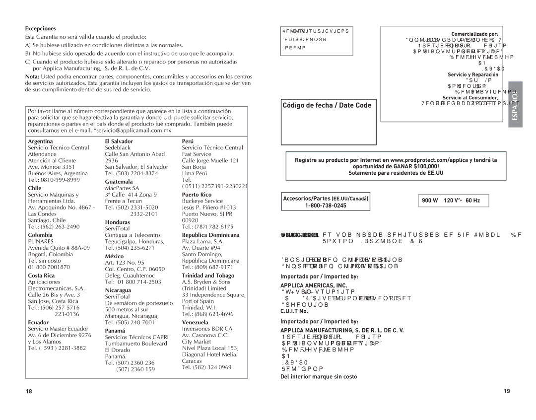 Black & Decker DCM1100W, DCM1100B manual Código de fecha / Date Code, Applica MANUFACTURING, S. DE R. L. DE C, Mexico 