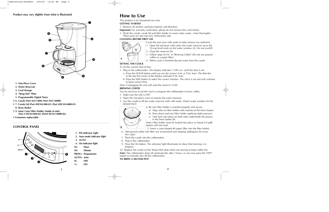 Black & Decker DCM1400B manual How to Use, Control Panel, Product may vary slightly from what is illustrated 