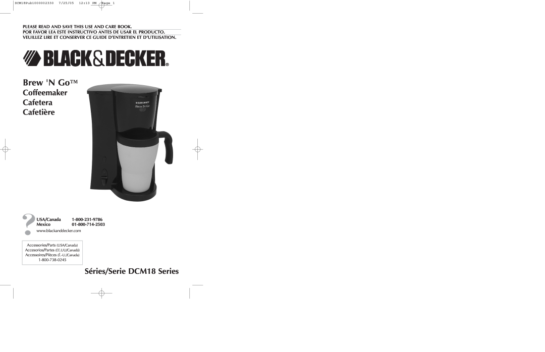 Black & Decker manual Coffeemaker Cafetera Cafetière, Séries/Serie DCM18 Series, Brew N Go, USA/Canada Mexico 