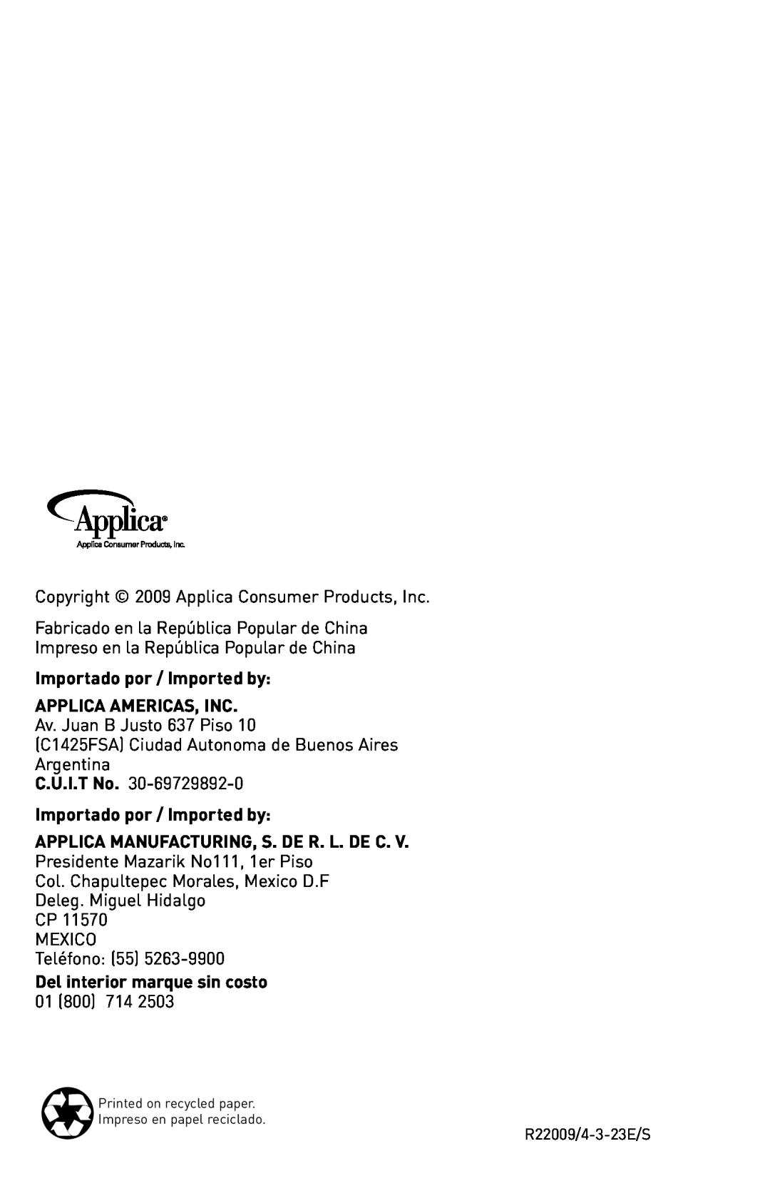 Black & Decker DCM18S manual Copyright 2009 Applica Consumer Products, Inc 