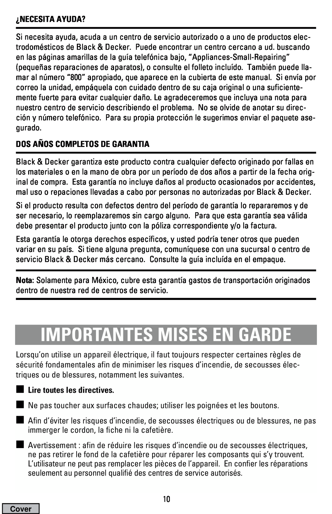 Black & Decker DCM19, DCM16 manual Importantes Mises En Garde, ¿Necesita Ayuda?, Dos Años Completos De Garantia 