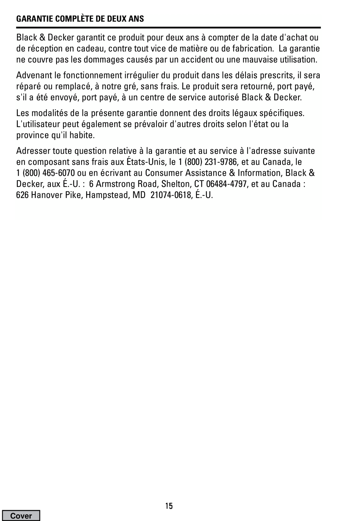 Black & Decker DCM16, DCM19 manual Garantie Complète De Deux Ans 
