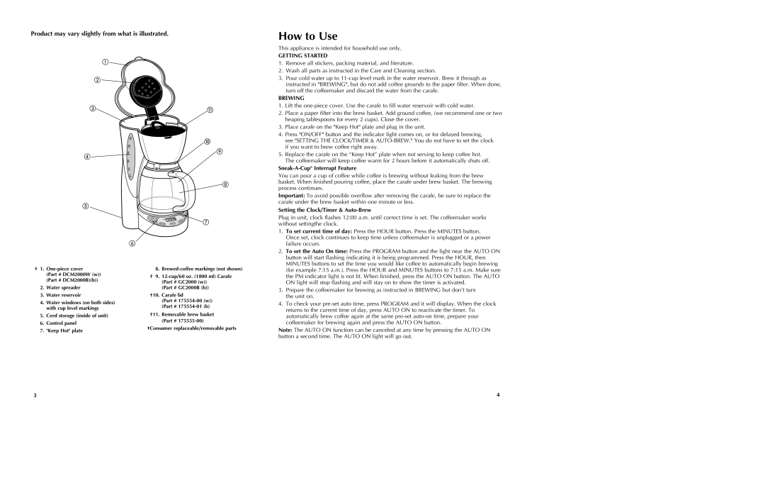 Black & Decker DCM2000W manual How to Use, Product may vary slightly from what is illustrated, Getting Started, Brewing 