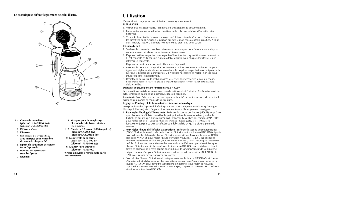 Black & Decker DCM2000W manual Utilisation, Le produit peut différer légèrement de celui illustré, Préparatifs 