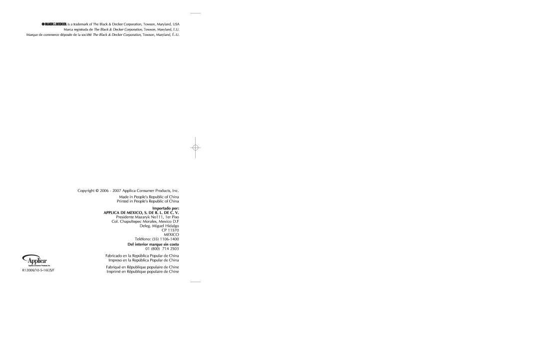 Black & Decker DCM2000W manual Importado por, Applica De Mexico, S. De R. L. De C 