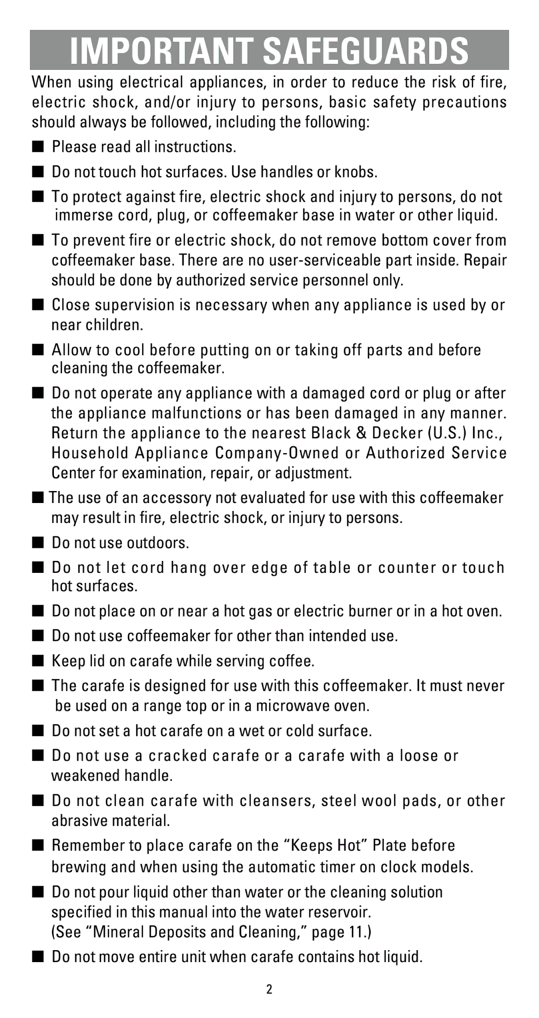 Black & Decker DCM912BK, DCM200C, DCM900WH, DCM900BK, DCM703C, DCM902WH, DCM913BK, DCM903WH manual Important Safeguards 