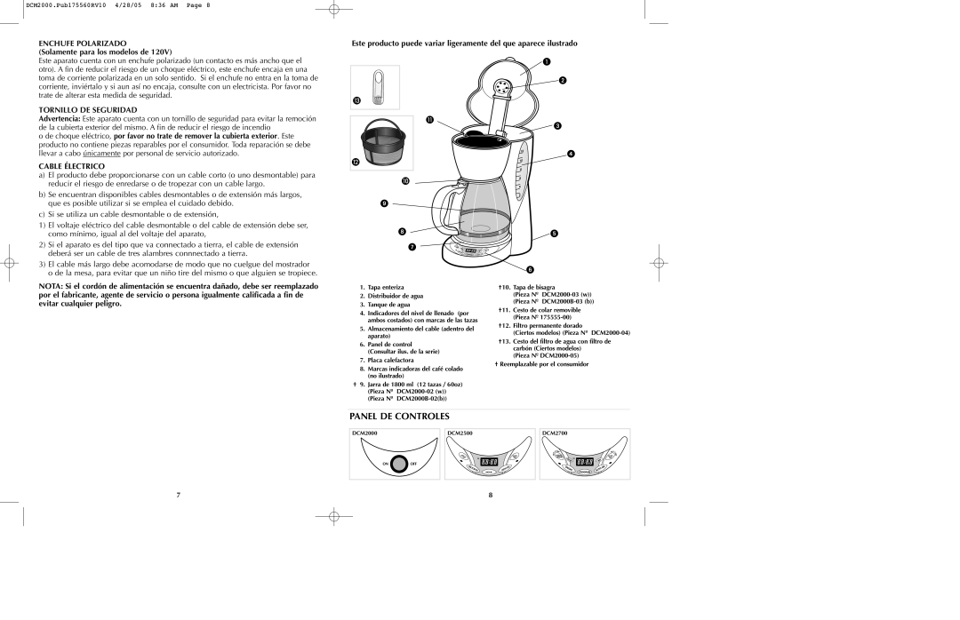 Black & Decker DCM2000B, DCM2050, DCM2075 manual Enchufe Polarizado, Cable Électrico 