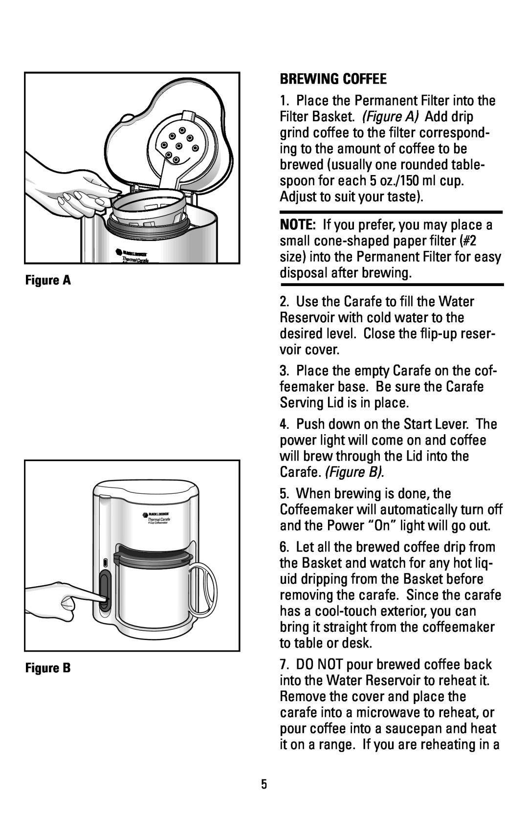 Black & Decker DCM20WH manual Brewing Coffee, Figure A Figure B 