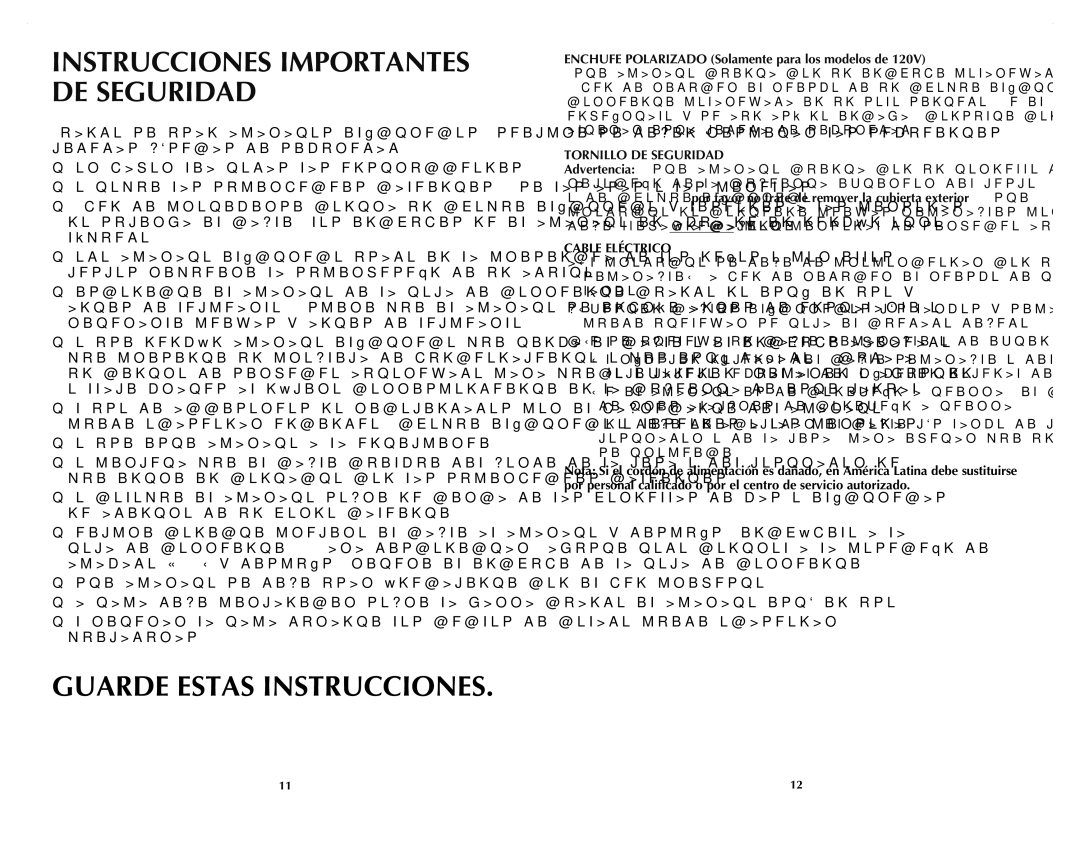 Black & Decker DCM2160W manual Instrucciones Importantes DE Seguridad, Cable Eléctrico 