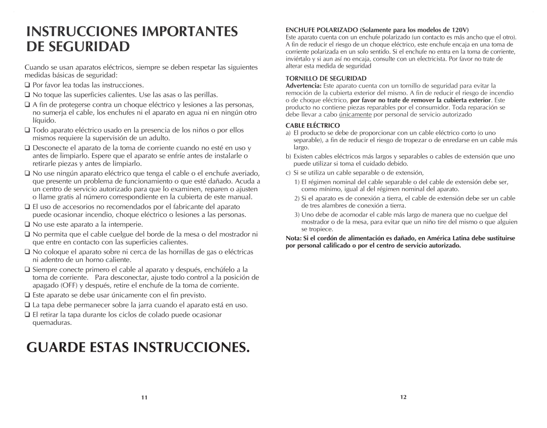 Black & Decker DCM2160W manual Guarde Estas Instrucciones, Instrucciones Importantes De Seguridad 