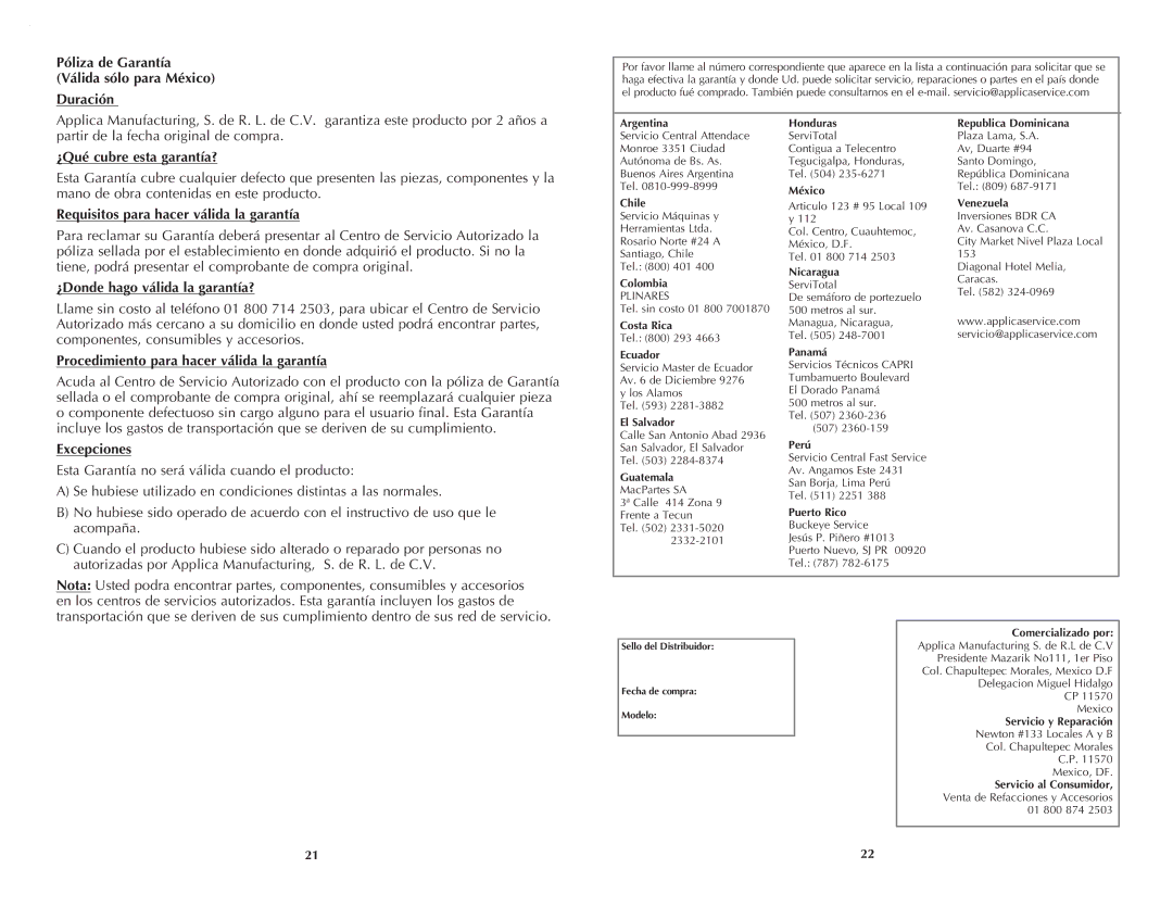 Black & Decker DCM2161B manual Duración, ¿Qué cubre esta garantía?, Requisitos para hacer válida la garantía, Excepciones 